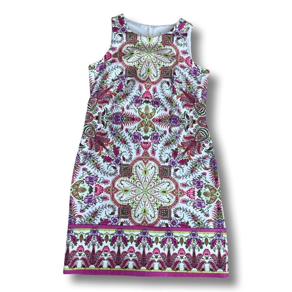 Women's London Times Floral Tile Patchwork Sleeveless Mini Shift Dress • 2 • NWT